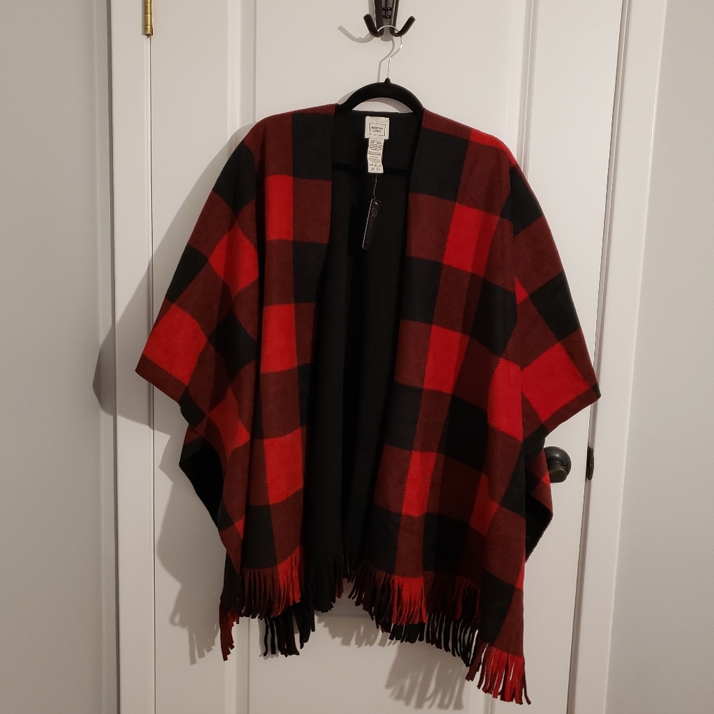 MARINA LUNA Black Reversible Fringe Shawl Poncho